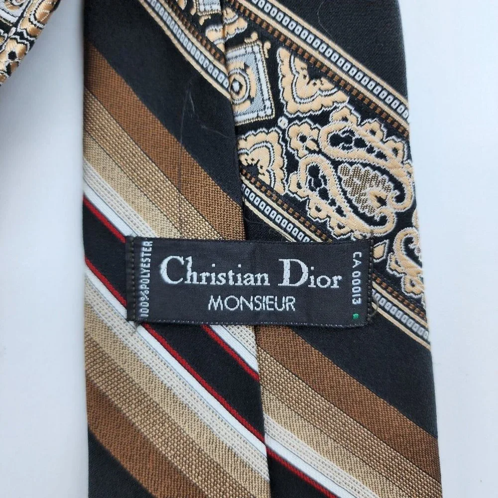 Vintage Christian Dior Monsieur‎ Multi Pattern Striped Design Polyester Tie